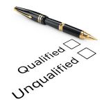 Survey Concept. Qualified or Unqualified Checklist with Golden Fountain Writing Pen on a white background